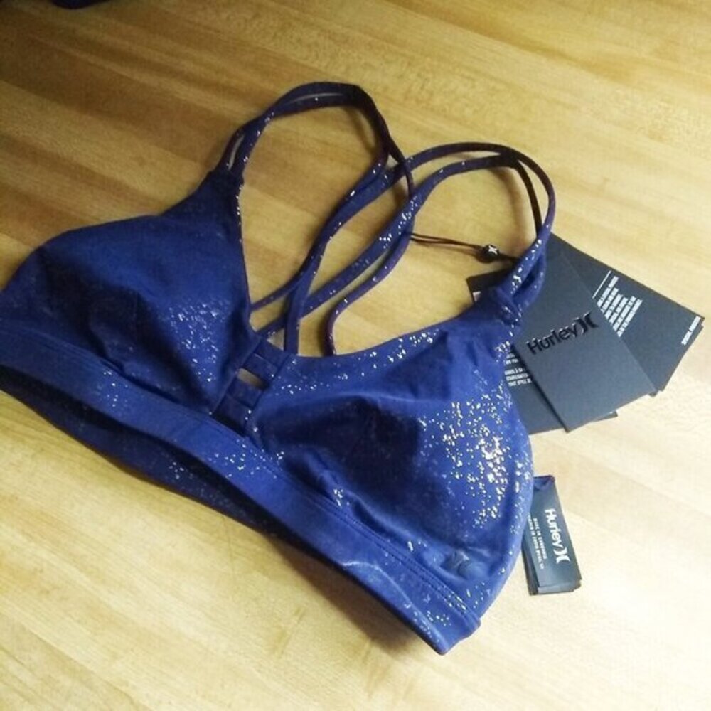 NEW!!! Hurley Woman's Max Luster Surf Bikini Top XS ~ Dark Blue w. Silver ~ $65 - Picture 3 of 15